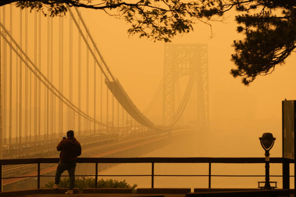 haze at the George Washington Bridge from Fort Lee, N.J.