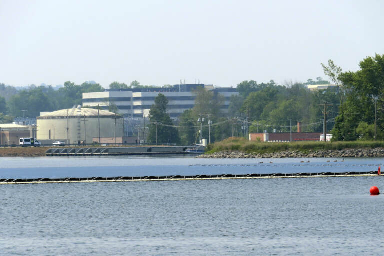 Solar panels from a project at a water treatment plant are shown Tuesday, June 6, 2023, in Millburn, N.J., that provides enough electricity to power 95% of the treatment facilities electrical needs