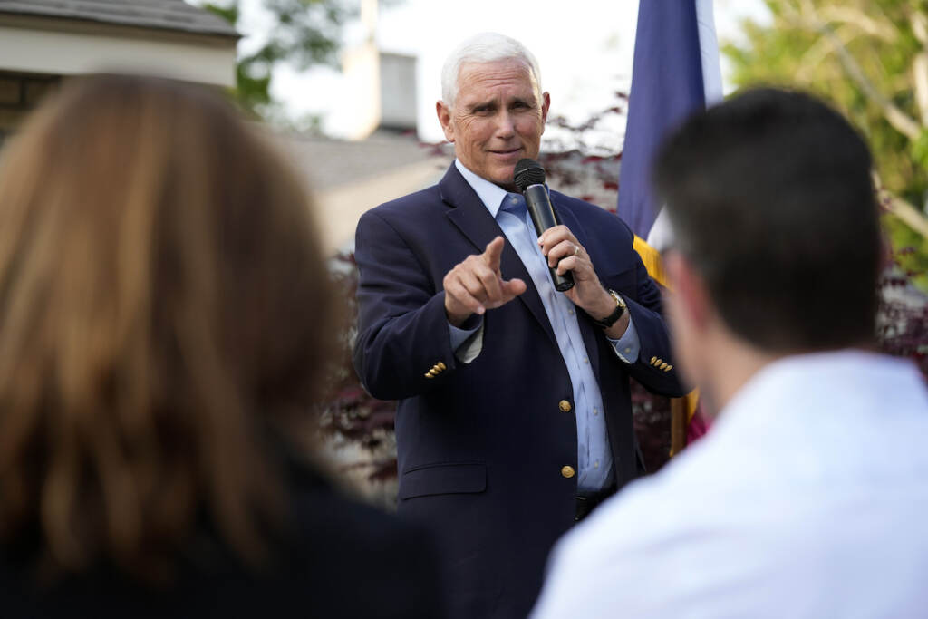Election 2024 Pence Former Vice President Mike Pence speaks to local residents during a meet and greet, Tuesday, May 23, 2023, in Des Moines, Iowa