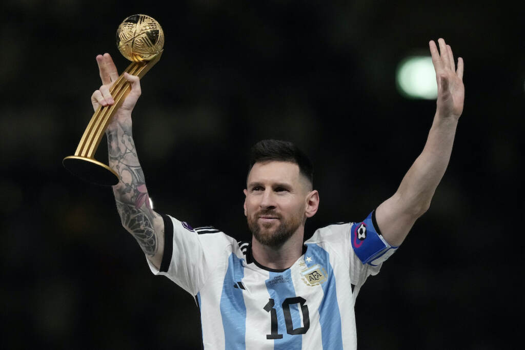 File photo: Argentina's Lionel Messi waves after receiving the Golden Ball award for best player of the tournament at the end of the World Cup final soccer match between Argentina and France at the Lusail Stadium in Lusail, Qatar, Sunday, Dec. 18, 2022. Lionel Messi says he is coming to Inter Miami and joining Major League Soccer. After months of speculation, Messi announced his decision Wednesday, June 7, 2023,to join a Miami franchise that has been led by another global soccer icon in David Beckham since its inception but has yet to make any real splashes on the field