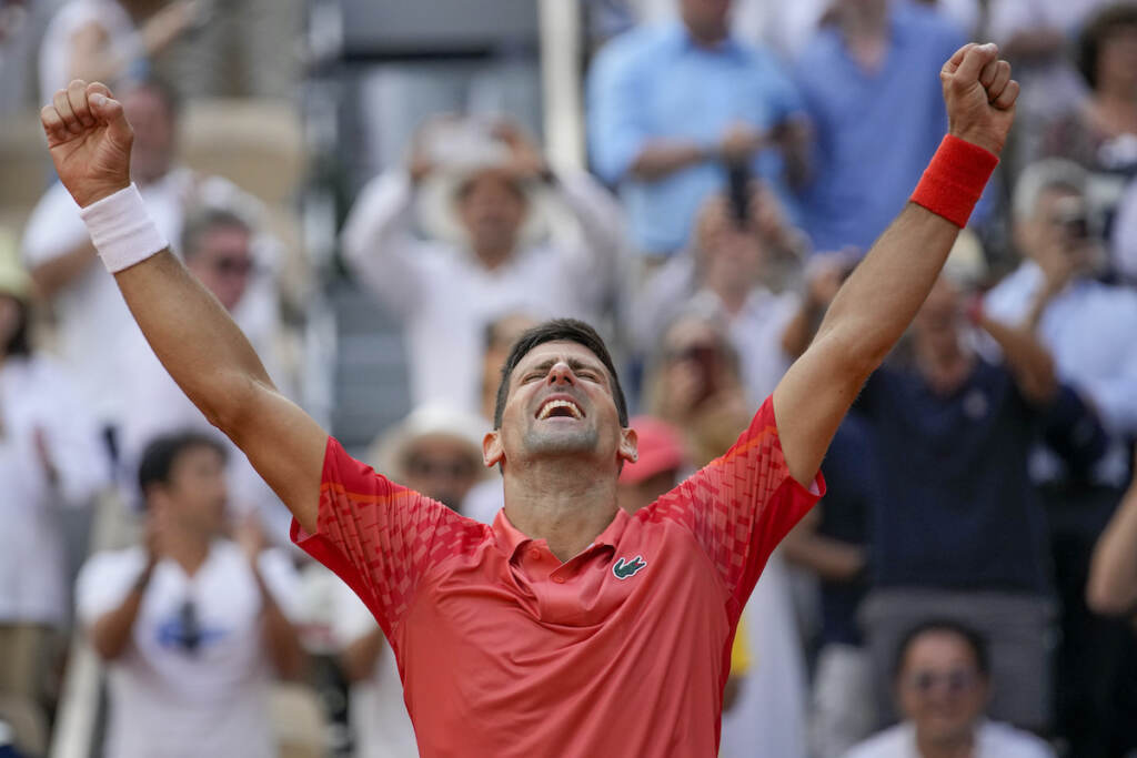 France Tennis French Open Serbia's Novak Djokovic celebrates winning the men's singles final match of the French Open tennis tournament against Norway's Casper Ruud in three sets, 7-6, (7-1), 6-3, 7-5, at the Roland Garros stadium in Paris, Sunday, June 11, 2023. Djokovic won his record 23rd Grand Slam singles title, breaking a tie with Rafael Nadal for the most by a man