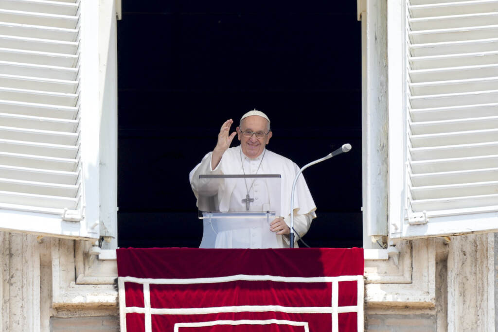Vatican Pope Pope Francis delivers his blessing as he recites the Angelus noon prayer from the window of his studio overlooking St.Peter's Square, at the Vatican, Sunday, June 18, 2023