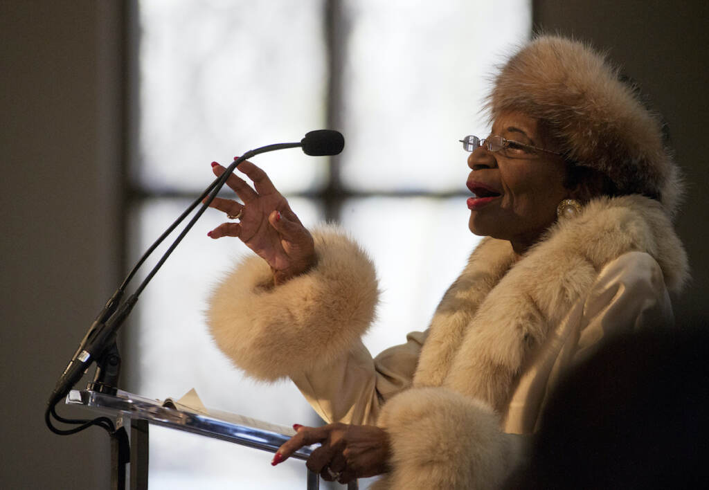 Christine King Farris Christine King Farris, sister of the Rev. Martin Luther King Jr. speaks at the King holiday commemorative service at Ebenezer Baptist Church, the church where King preached, Jan. 19, 2015, in Atlanta.
