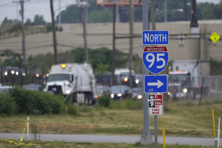 Traffic barely moves in a neighborhood near an elevated section of Interstate 95