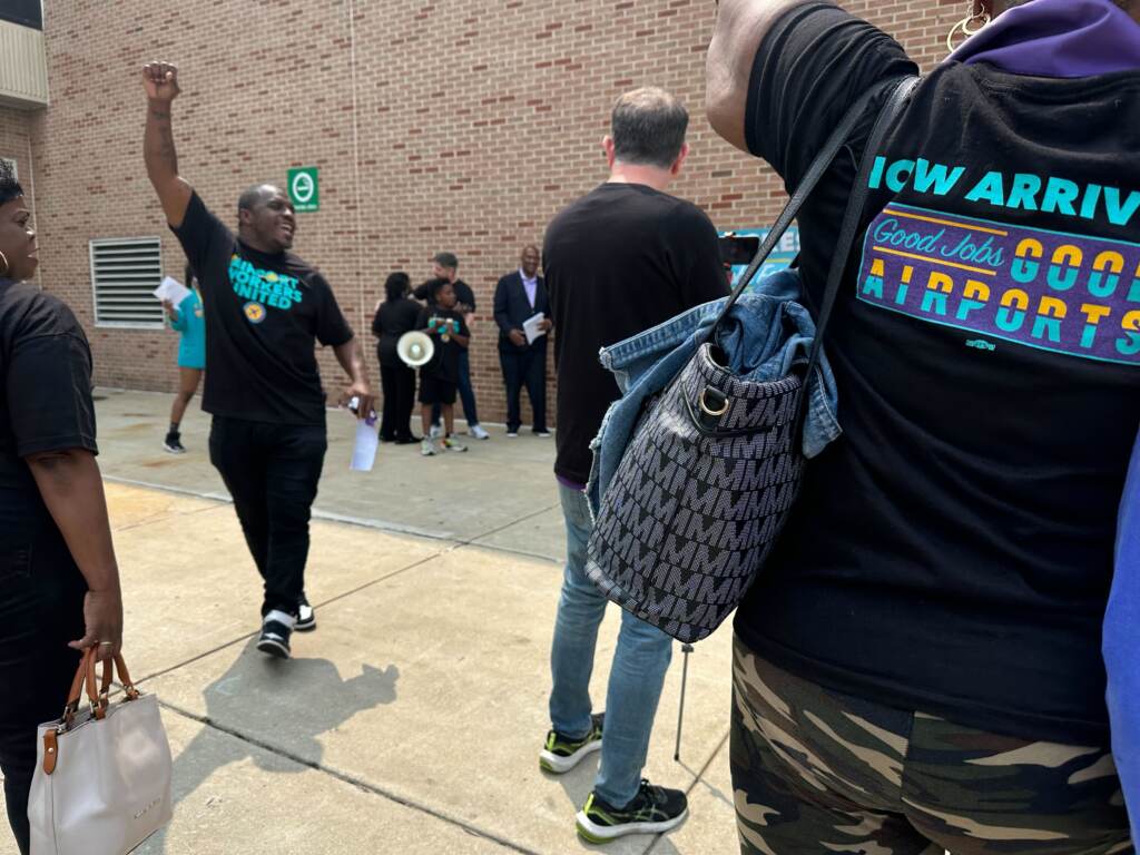 Airport workers protest at Philadelphia International Airport