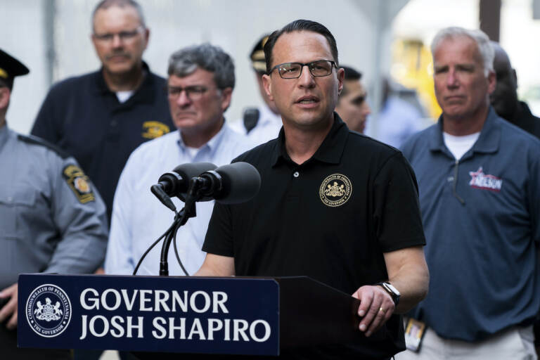 Pennsylvania Gov. Josh Shapiro speaks during a news conference
