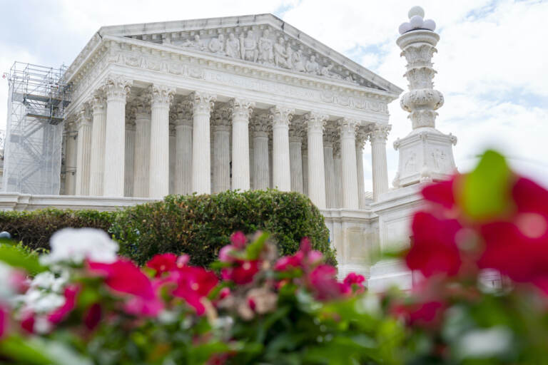 Supreme Court, seen behind flowers