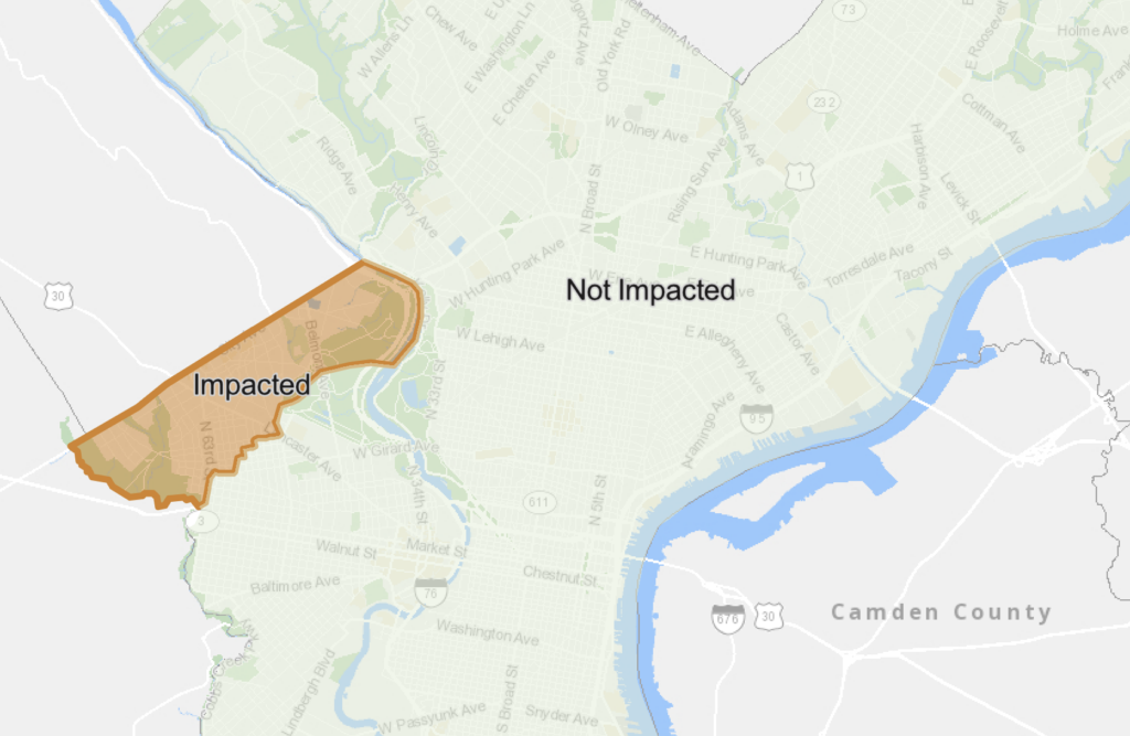 boil-water-pwd-2023-06-12 Map showing affected areas of West Philly.