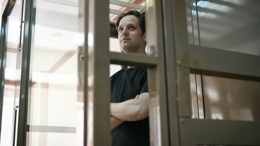 Evan Gershkovich, the U.S. reporter detained on espionage charges in Russia, stands inside a defendants’ cage before a hearing to consider an appeal of his extended detention at the Moscow City Court. His appeal was rejected. Evan Gershkovich, the U.S. reporter detained on espionage charges in Russia, stands inside a defendants' cage before a hearing to consider an appeal of his extended detention at the Moscow City Court. His appeal was rejected.