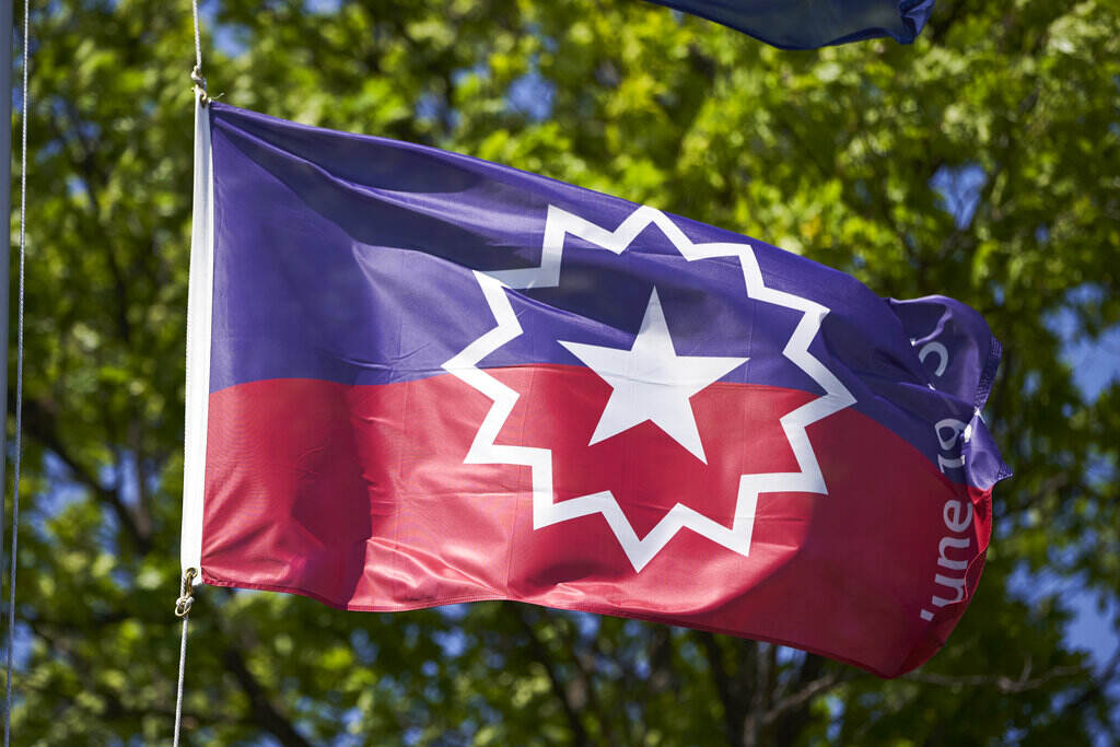 An up-close view of the Juneteenth flag.