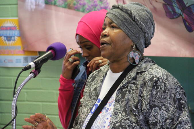 Tiffany Fletcher's mother, Geraldine, fought the tears in her eyes to speak her the legacy her daughter left behind. (Cory Sharber/WHYY)