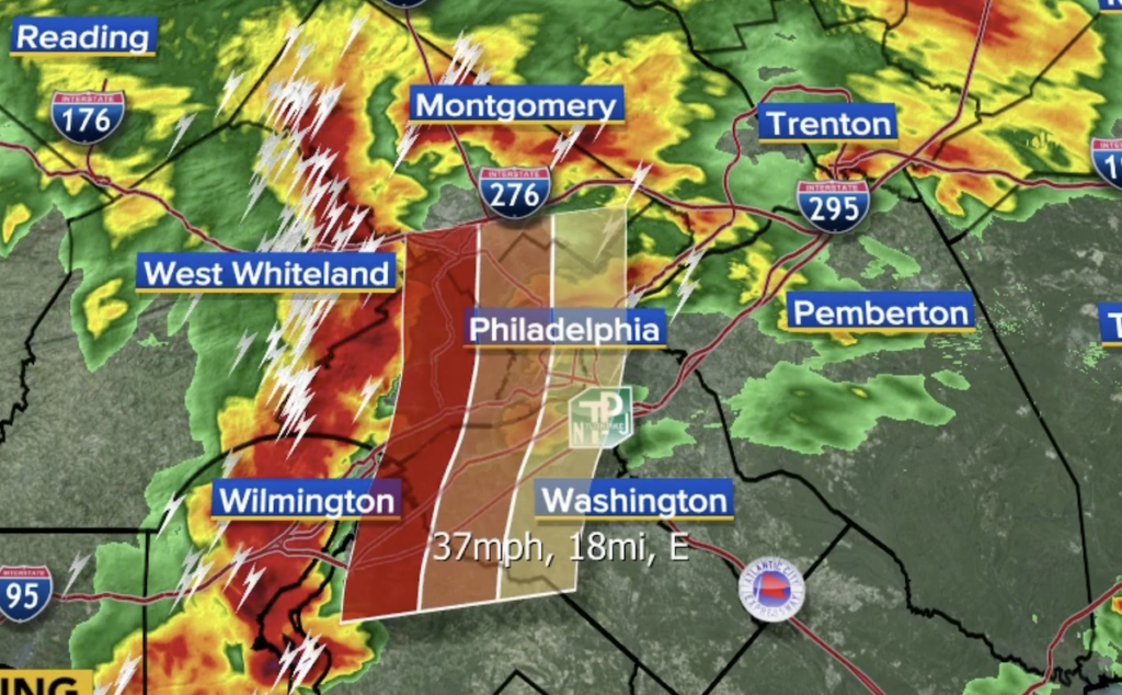 weather map showing a tornado warning.
