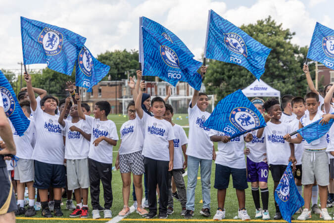 Philadelphia kids ages 9-13 were given Chelsea football flags at their Football Festival on July 24, 2023