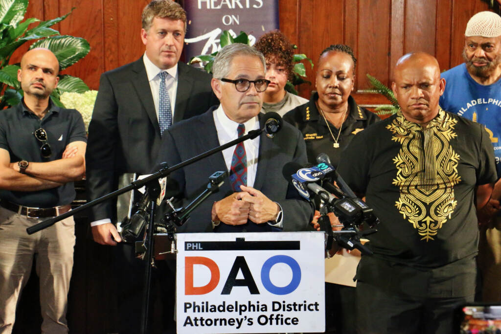 2023 07 05-e lee-larry krasner-philadelphia kingsessing-mass shooting Philadelphia District Attorney Larry Krasner speaks at a press conference about the mass shooting that occurred in Philadelphia's Kingsessing neighborhood which left five people dead. (Emma Lee/WHYY)