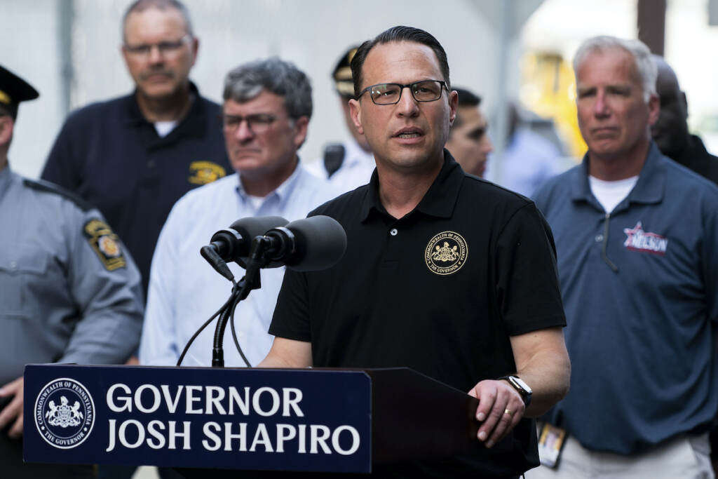 Josh Shapiro File photo: Pennsylvania Gov. Josh Shapiro speaks during a news conference following the collapse of an elevated section of Interstate 95 after a tanker truck caught fire, June 11, 2023, in Philadelphia.