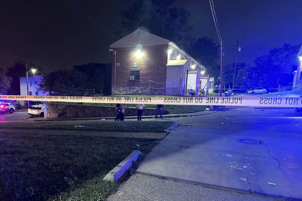 Mass Shooting Baltimore In this photo released by the Baltimore Police Department, police tape cordons off the area of a mass shooting incident in the Southern District of Baltimore, Maryland, early Sunday, July 2, 2023.