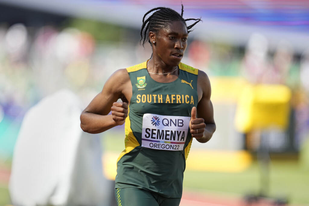 South Africa Semenya Judgment Explainer FIle photo: Caster Semenya, of South Africa, competes during a heat in the women's 5000-meter run at the World Athletics Championships on July 20, 2022, in Eugene, Oregon.
