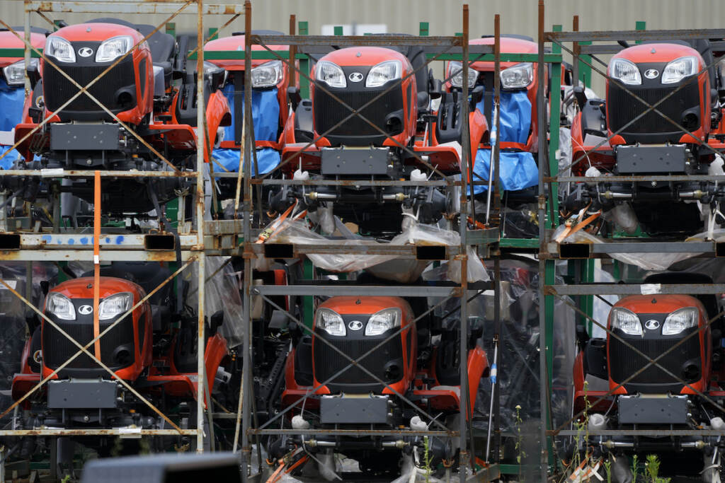 Economy GDP Kubota tractors are stored in Uniontown, Pa., Friday, June 9, 2023.