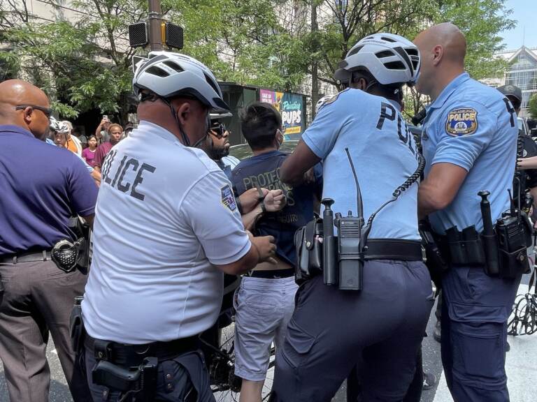 Multiple arrests were made this weekend during Moms For Liberty Summit protests, including six on Sunday for blocking traffic outside of the Marriott Hotel in Center City.