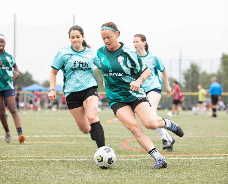 Women playing soccer