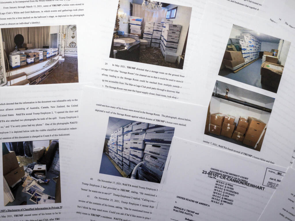 Trump Classified Documents Documents with photos shown on the pages of former President Trump's indictment