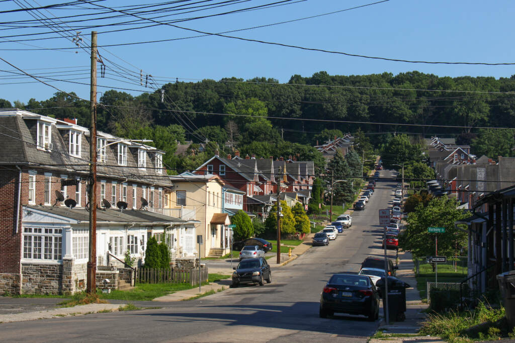 A view down a residential street.