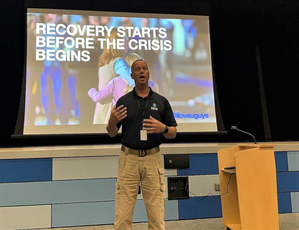 delaware-schools-safety-1 Doug Scheer speaks in front of a presentation titled