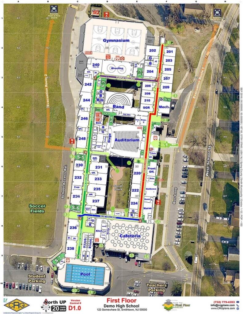 A digital map of a school layout is shown