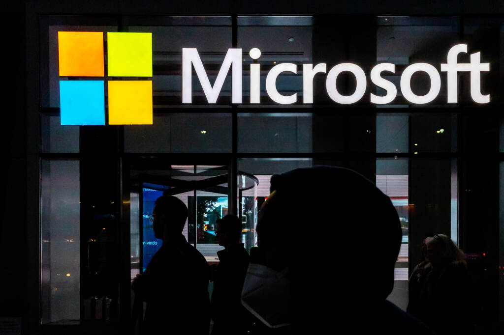 A signage of Microsoft is seen on March 13, 2020 in New York City. The U.S. government and Microsoft recently revealed that Chinese hackers broke in to online email systems and stole some unclassified information. A signage of Microsoft is seen on March 13, 2020 in New York City. The U.S. government and Microsoft recently revealed that Chinese hackers broke in to online email systems and stole some unclassified information.