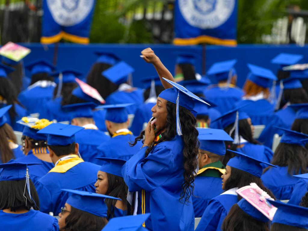 Graduates attend Tennessee State University’s commencement ceremony in Nashville on May 7, 2022. Under a new repayment plan, millions of student loan borrowers will see their monthly repayment amounts cut in half or more. Graduation