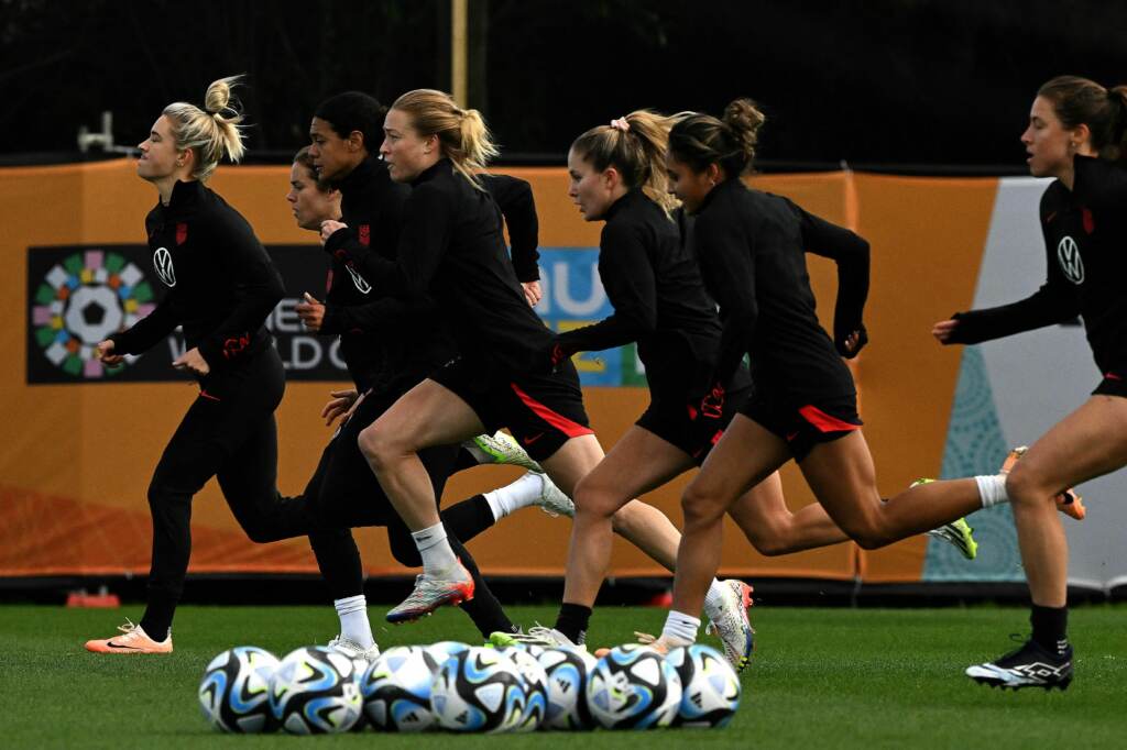 Players with Team USA attend a training session at the Bay City Park in Auckland, New Zealand, ahead of their World Cup match against the Netherlands. U.S. Women's National Soccer team on the practice field.