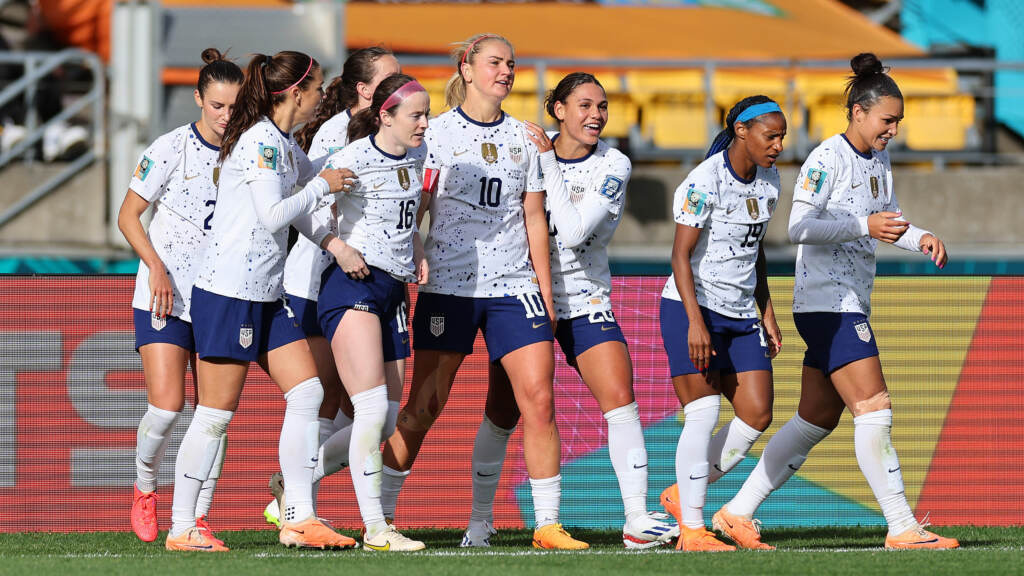 Members of the U.S. Women’s National Team celebrate their game-tying goal against the Netherlands at the Women’s World Cup on July 27 in Wellington, New Zealand. Members of the U.S. Women's National Team celebrate their game-tying goal against the Netherlands at the Women's World Cup on July 27 in Wellington, New Zealand.