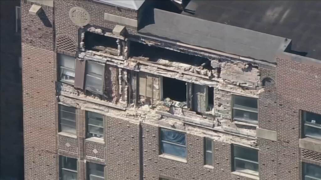 lindley-towers-6abc Partially crumbled facade of building