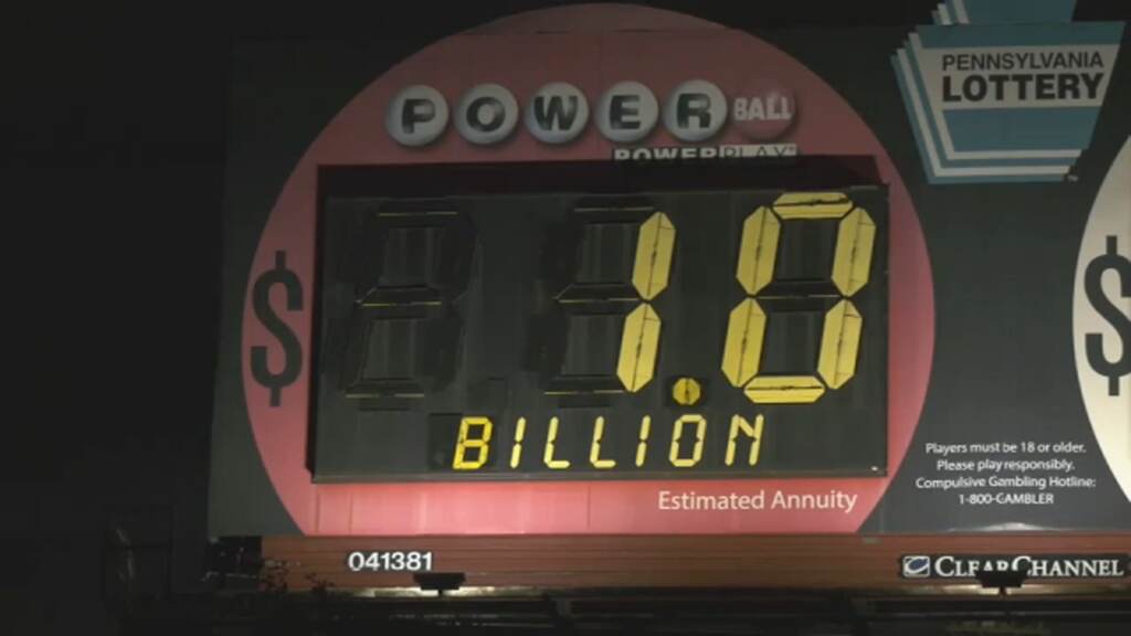 Pennsylvania Lottery billboard showing Powerball winnings