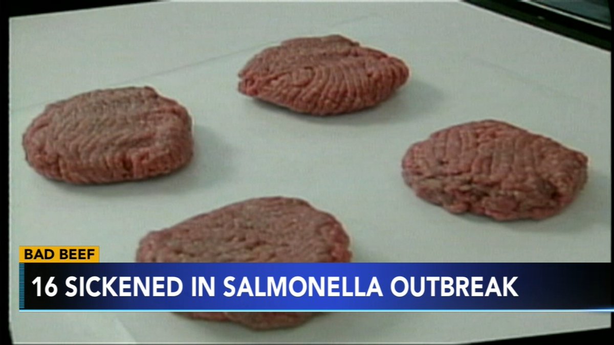 salmonella-outbreak A view of raw ground beef shaped into patties