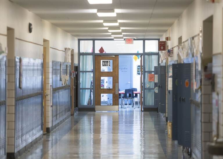 A look down a school hallway.