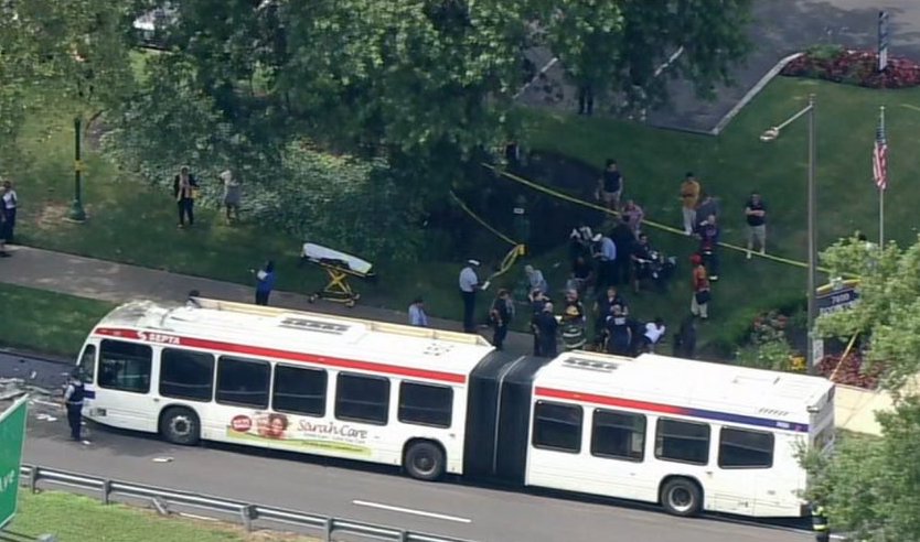 septa-bus-crash-rhawnhurst An aerial view of a SEPTA bus crash.