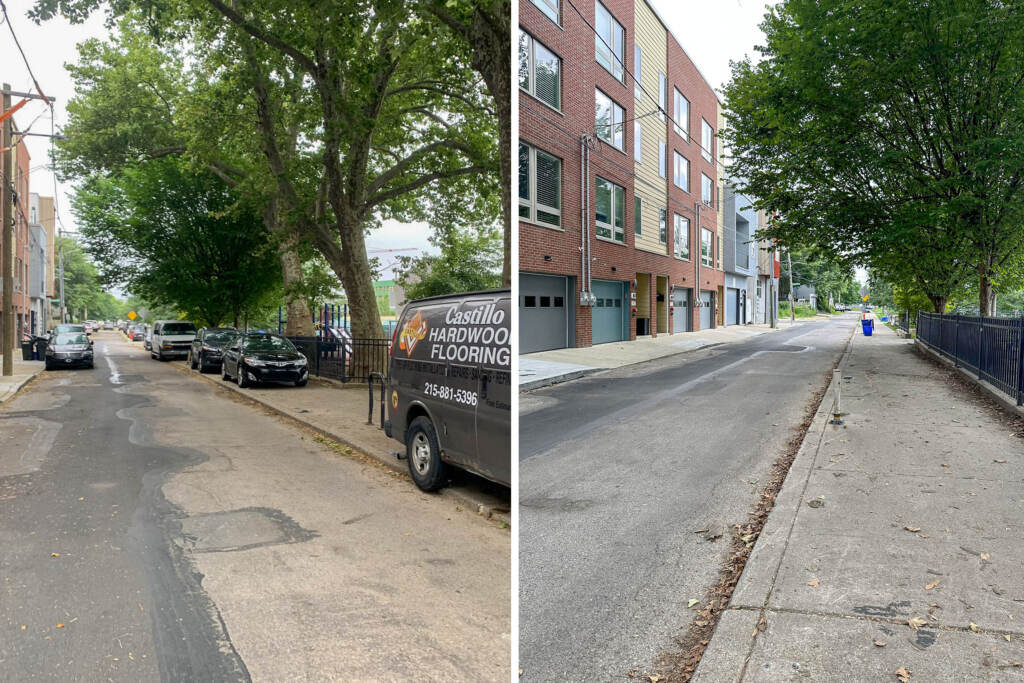 shisslerrec-sidewalkparking-fishtown-compare Sidewalks next to Shissler Recreation Center in Fishtown before (left) and after (right) PPA began ticketing enforcement