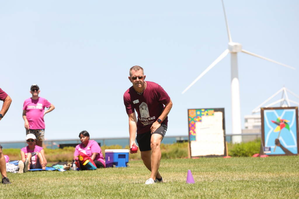 Bocce game played on a lawn