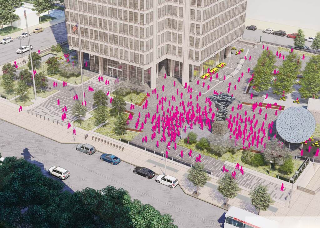 thomaspaineplaza-rendering-msb-park-01 Aerial view rendering of the new Thomas Paine Plaza