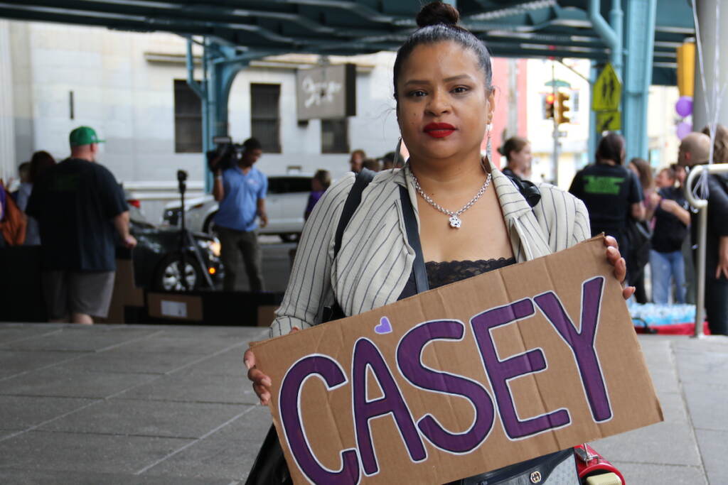 019A3819 Roz Pichardo led the march from SEPTA’s Huntingdon Station to McPherson Square on Aug. 29, 2023