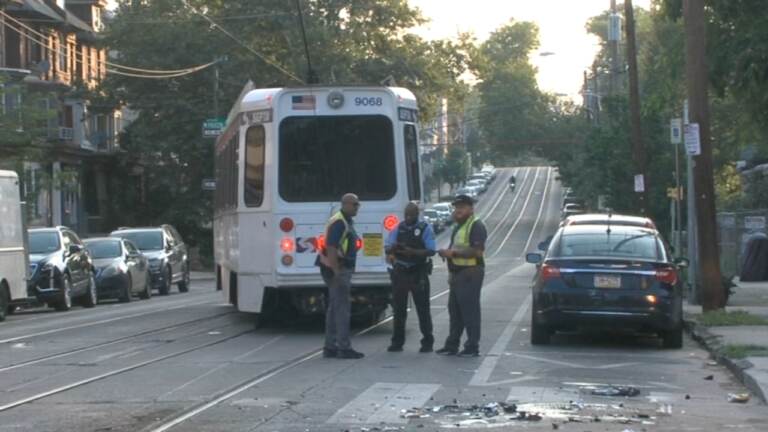 Damaged SEPTA trolley.