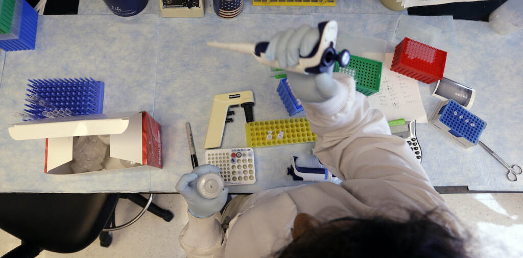 Cancer Immunotherapy In this photo taken March 28, 2017, a research technician works to clone DNA in the immunotherapy research lab of Dr. Stanley Riddell at the Fred Hutchinson Cancer Research Center in Seattle. (AP Photo/Elaine Thompson)