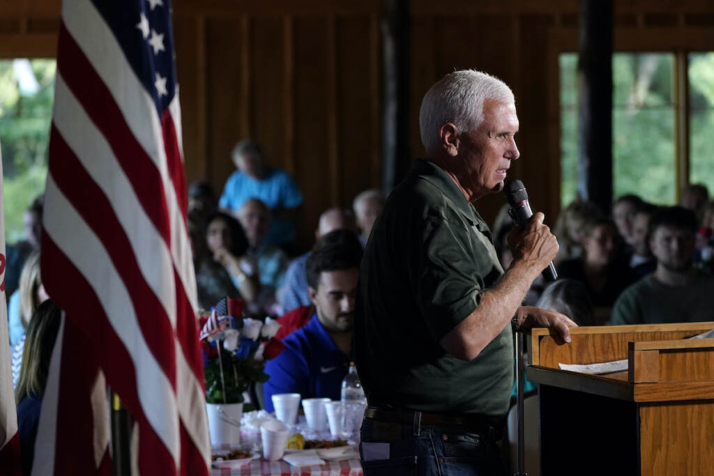 Election 2024 Pence Republican presidential candidate and former Vice President Mike Pence speaks at the Clinton County GOP Hog Roast, Sunday, July 30, 2023, in Clinton, Iowa.
