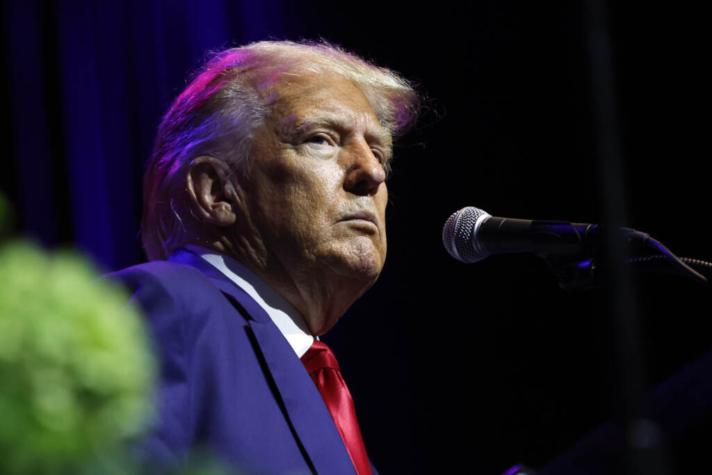 Georgia Election Investigation Prosecutor Former President Donald Trump speaks at a fundraiser event for the Alabama GOP, Friday, Aug. 4, 2023, in Montgomery, Ala.