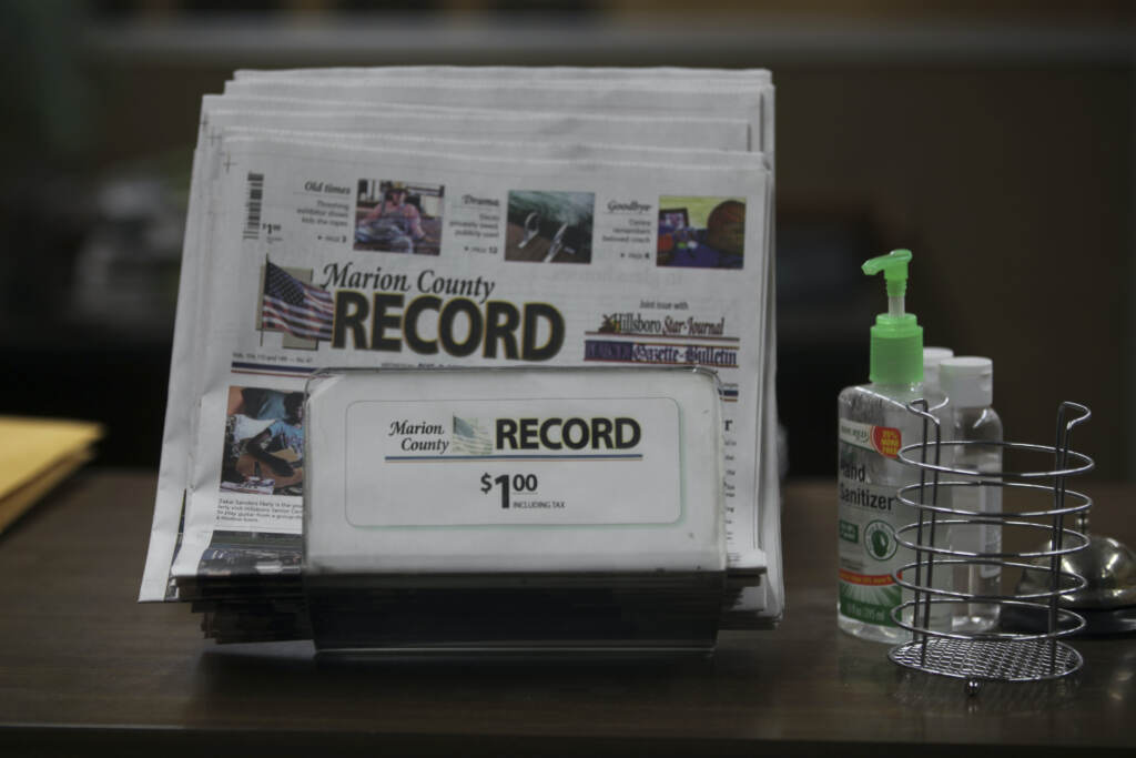 Kansas Newspaper Raid The last printed issue of the Marion County Record sits in a display in its office, Sunday, Aug. 13, 2023, in Marion, Kan.