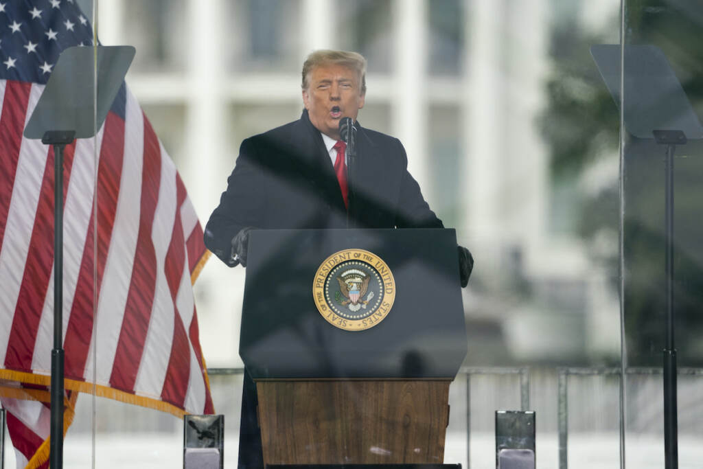 Donald Trump File photo: President Donald Trump speaks during a rally protesting the electoral college certification of Joe Biden as President in Washington, Jan. 6, 2021.