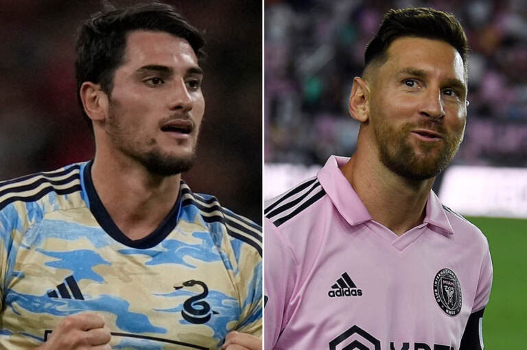 Philadelphia Union's Julian Carranza (left) and Inter Miami forward Lionel Messi