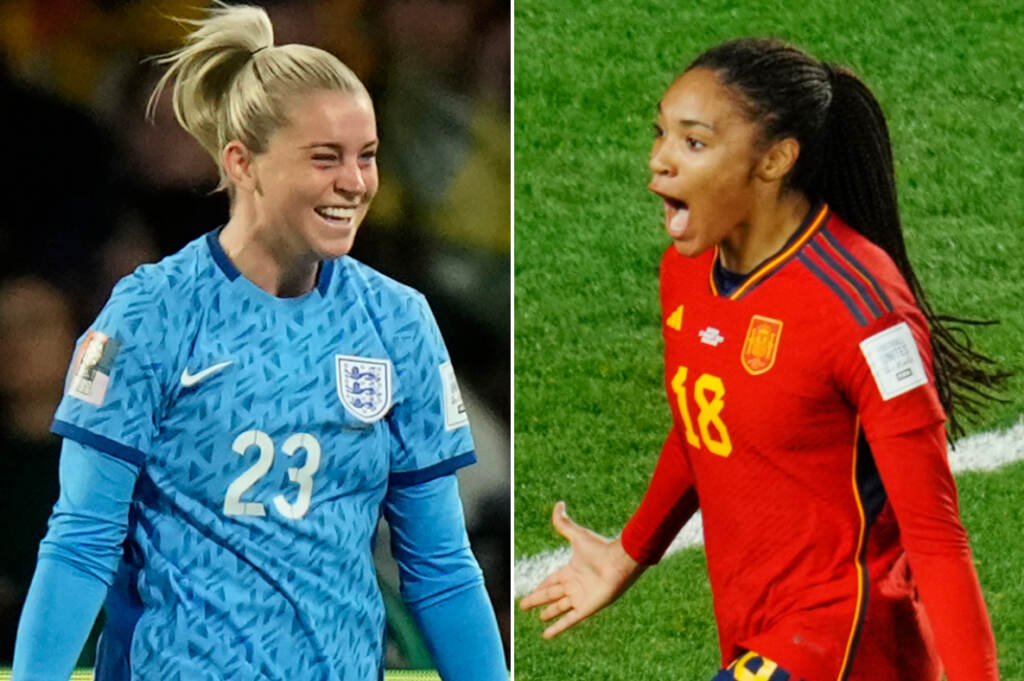 England's Alessia Russo (left) and Spain's Salma Paralluelo celebrate during their respective FIFA Women's World Cup semifinals