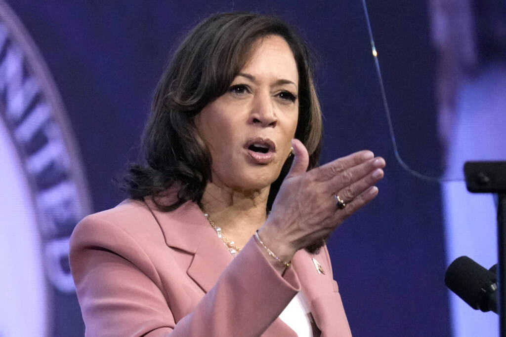 Kamala Harris Kamala Harris speaking at a podium